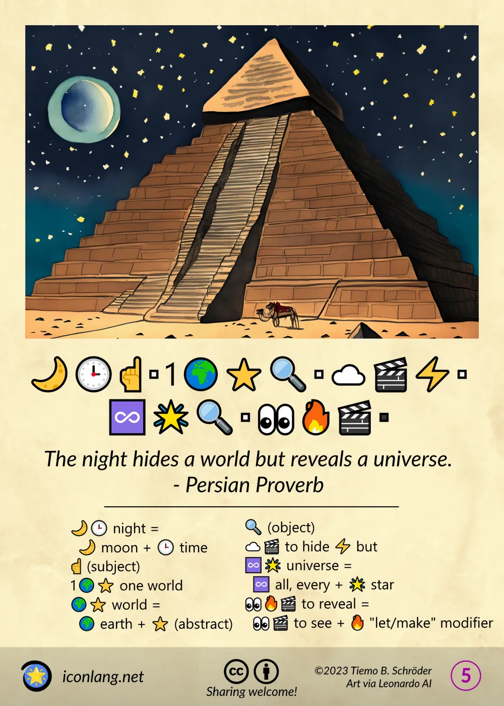 Card: The night hides a world but reveals a universe. - Persian Proverb