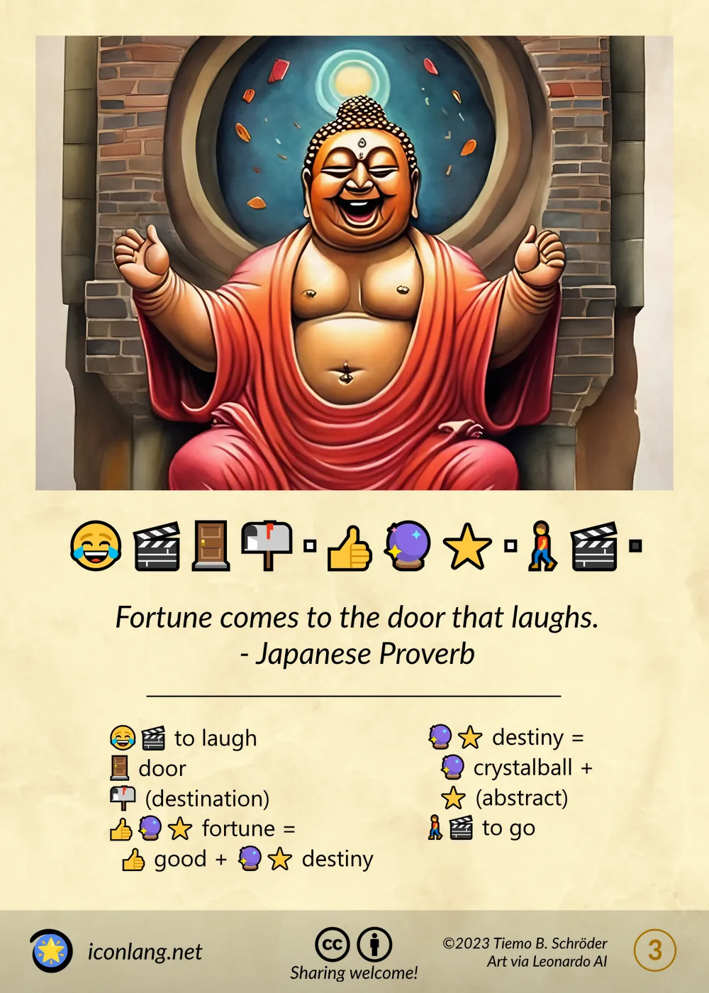 Card: Fortune comes to the door that laughs. - Japanese Proverb